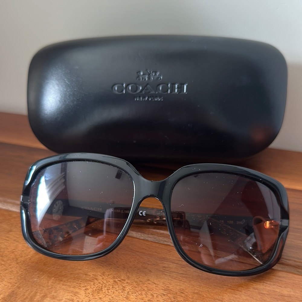 Coach Black Oversized Sunglasses with Amber Lenses